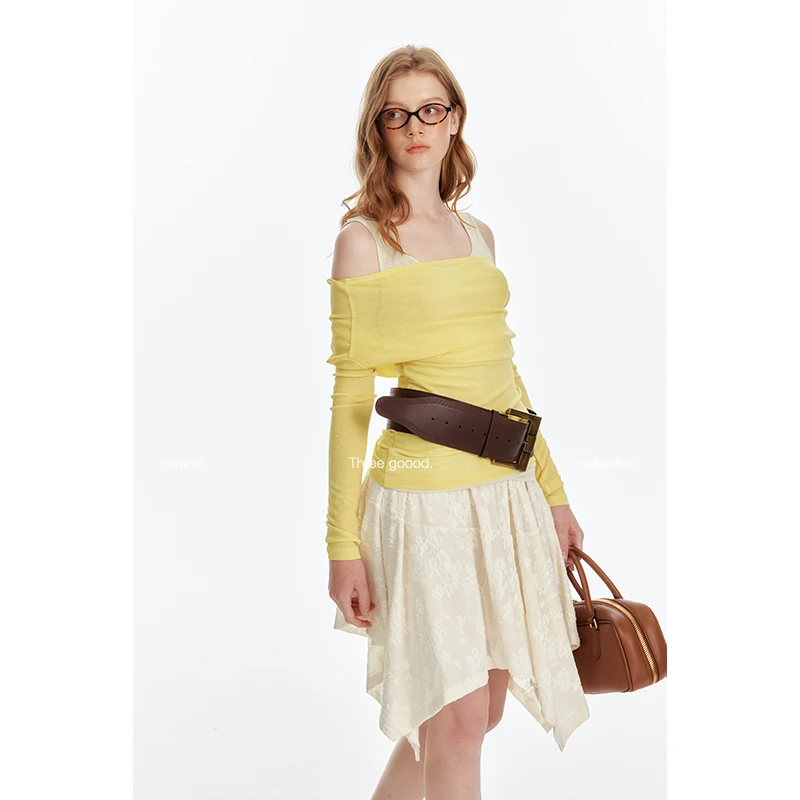 THREE GOOOD/三吉【放价了】立体剪花不规则裙摆半身裙DQ240197