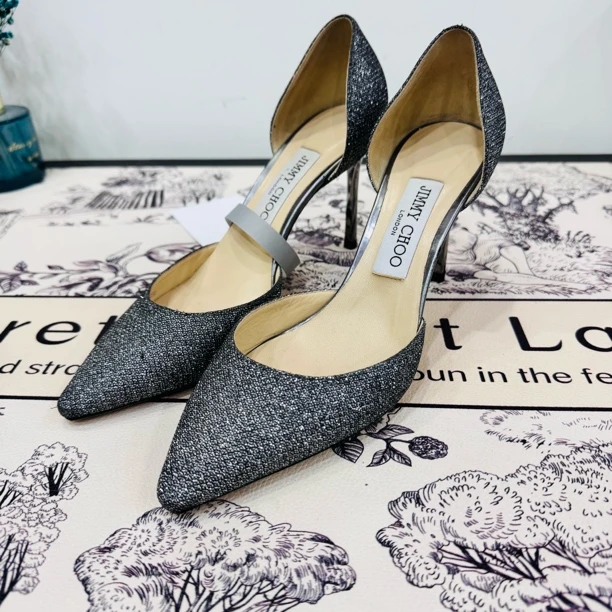 95新 JIMMY CHOO/吉米周 亮面闪钻尖头高跟鞋37.5码ysc0555