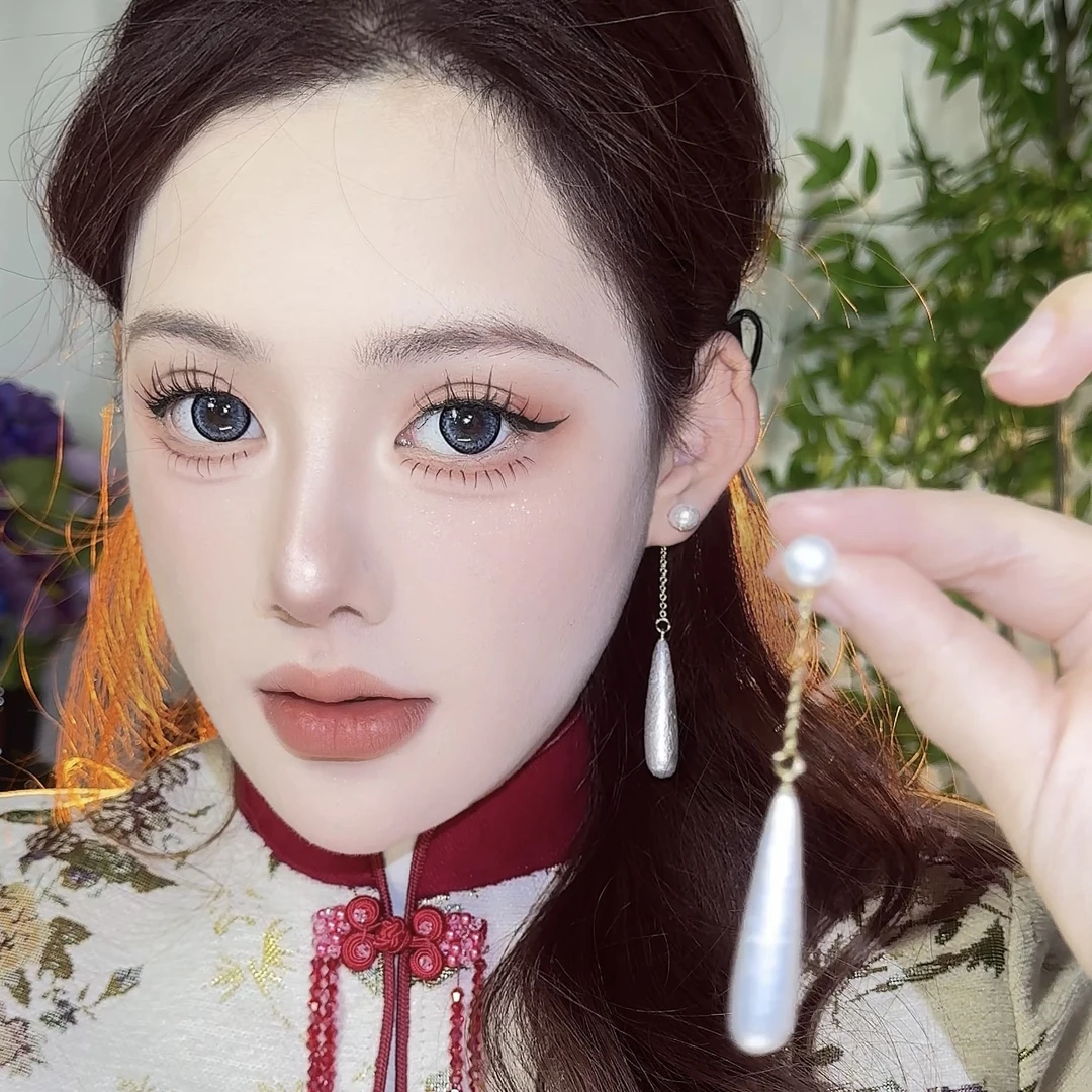 合金耳饰 长款棉花珠水滴流苏百搭时尚简约复古耳钉气质两戴耳饰