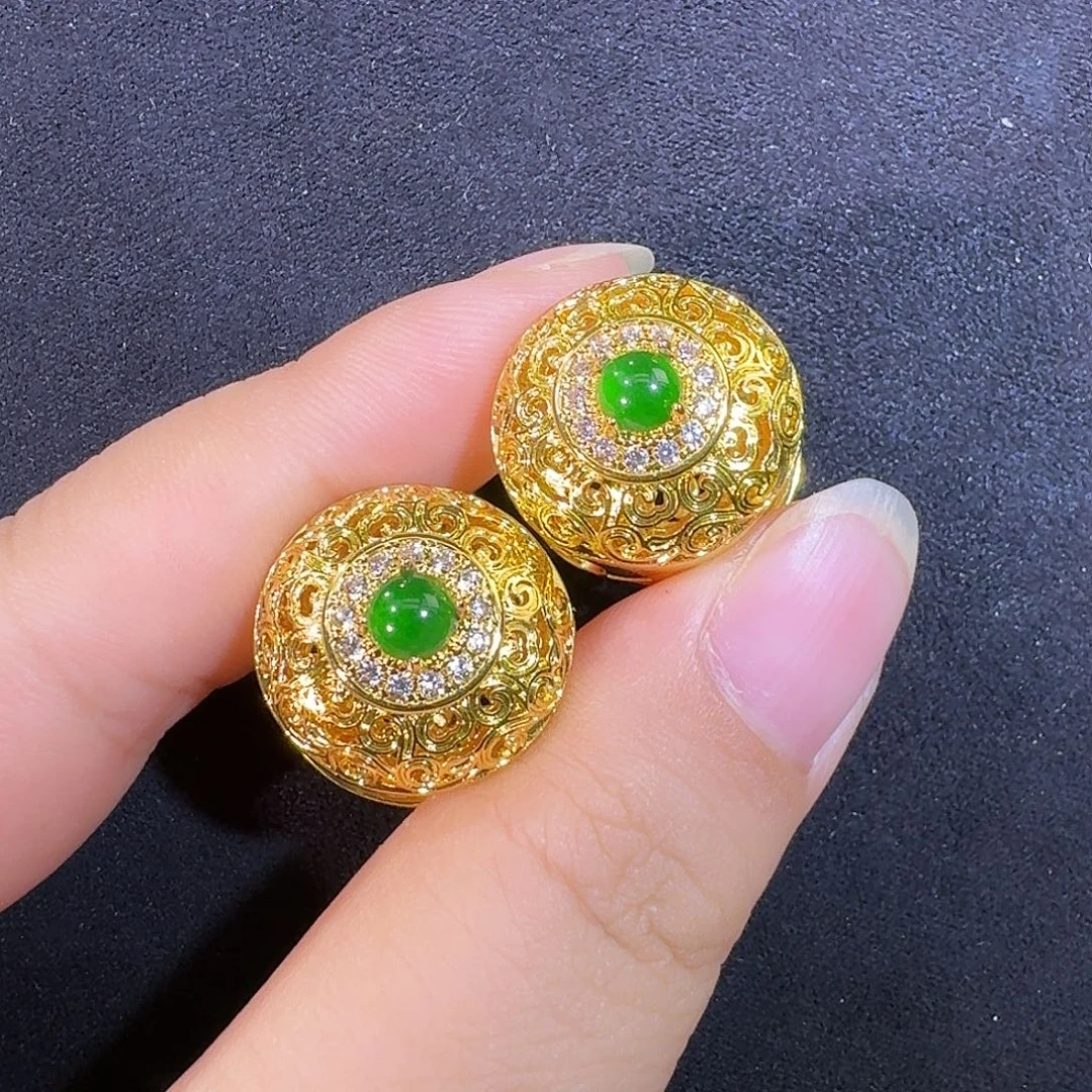 檀***香未镶嵌翡翠耳饰蛋面