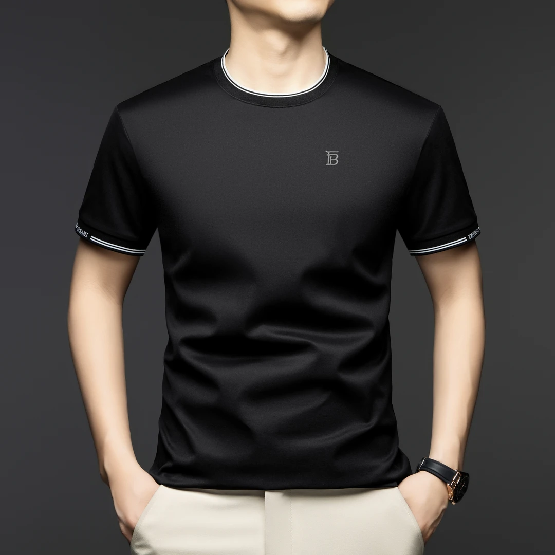 【奥莱撤柜·专柜直发】夏季桑蚕丝圆领男士t恤纯色商务休闲真丝速干