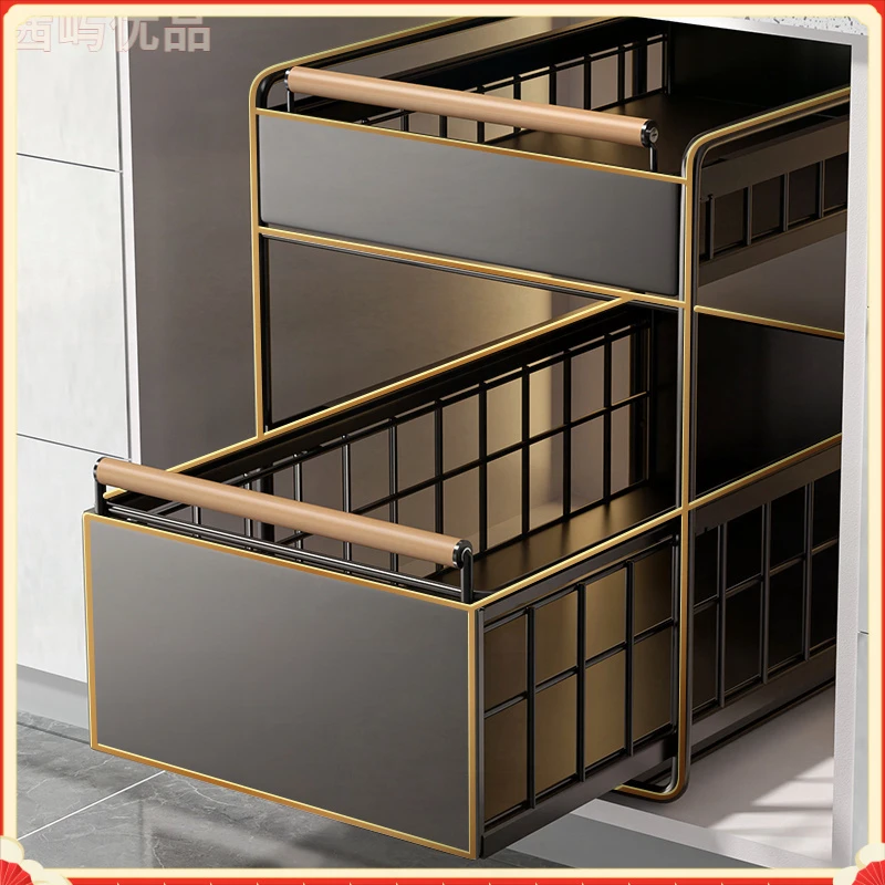 厨房下水槽置物架抽拉式调料碗碟多功能水池收纳架橱柜拉篮分层架
