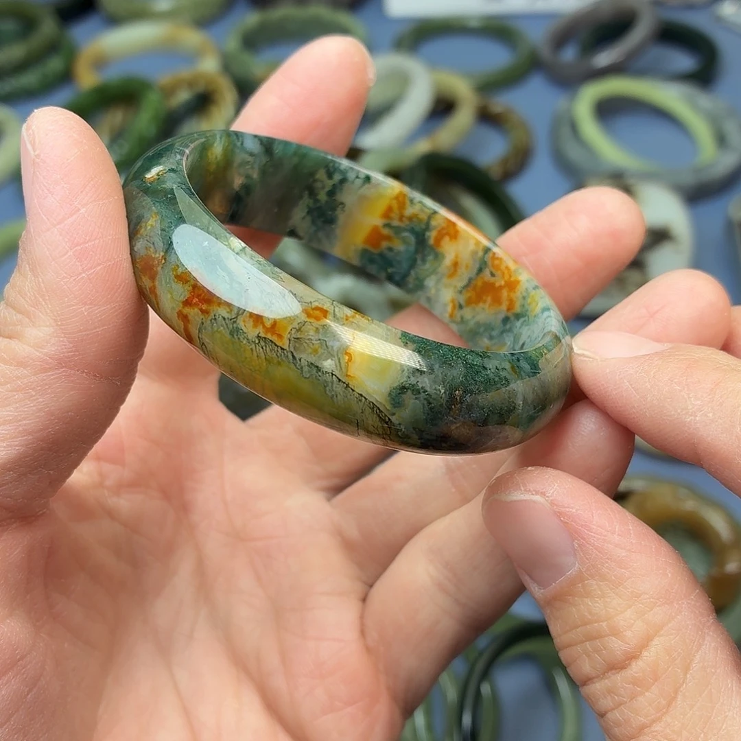 玛瑙/玉髓未镶嵌手镯01，水草玛瑙镯56.7mm