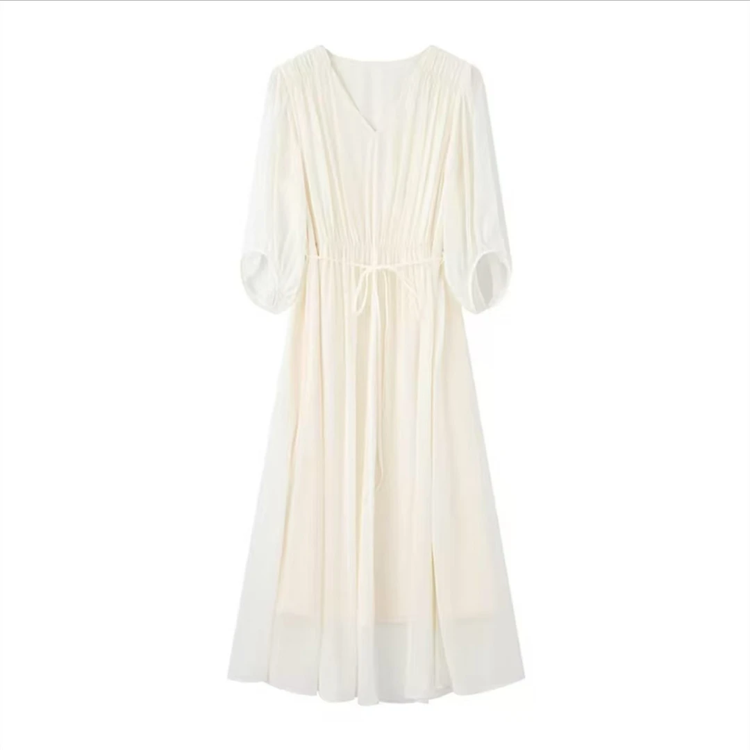 K2985 奢品V领高级感设计气质百搭100桑蚕丝连衣裙 Q932-25050301