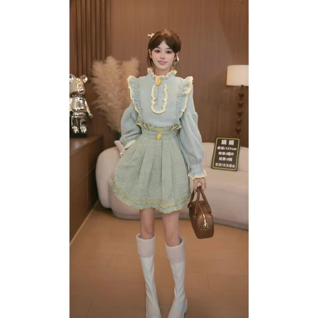 【春和景明】法式复古衬衫女上衣花边设计衬衣+短裤套装