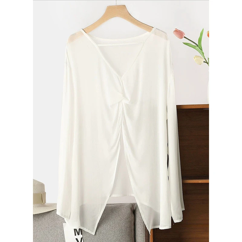 长袖防晒罩衫设计款宽松显瘦前后两穿上衣女七彩四色 81502