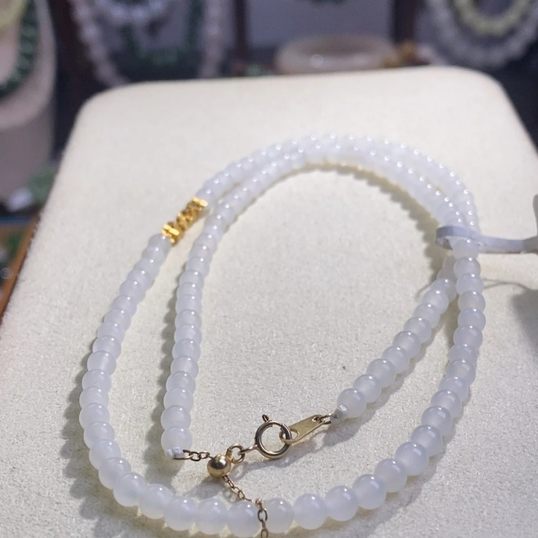 和田玉新疆银镶白玉项链4MM未镶嵌