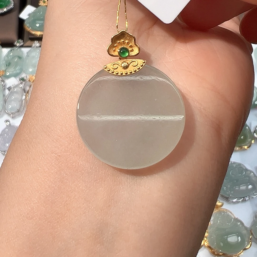 翡翠18K金镶嵌吊坠(不含链)无事牌