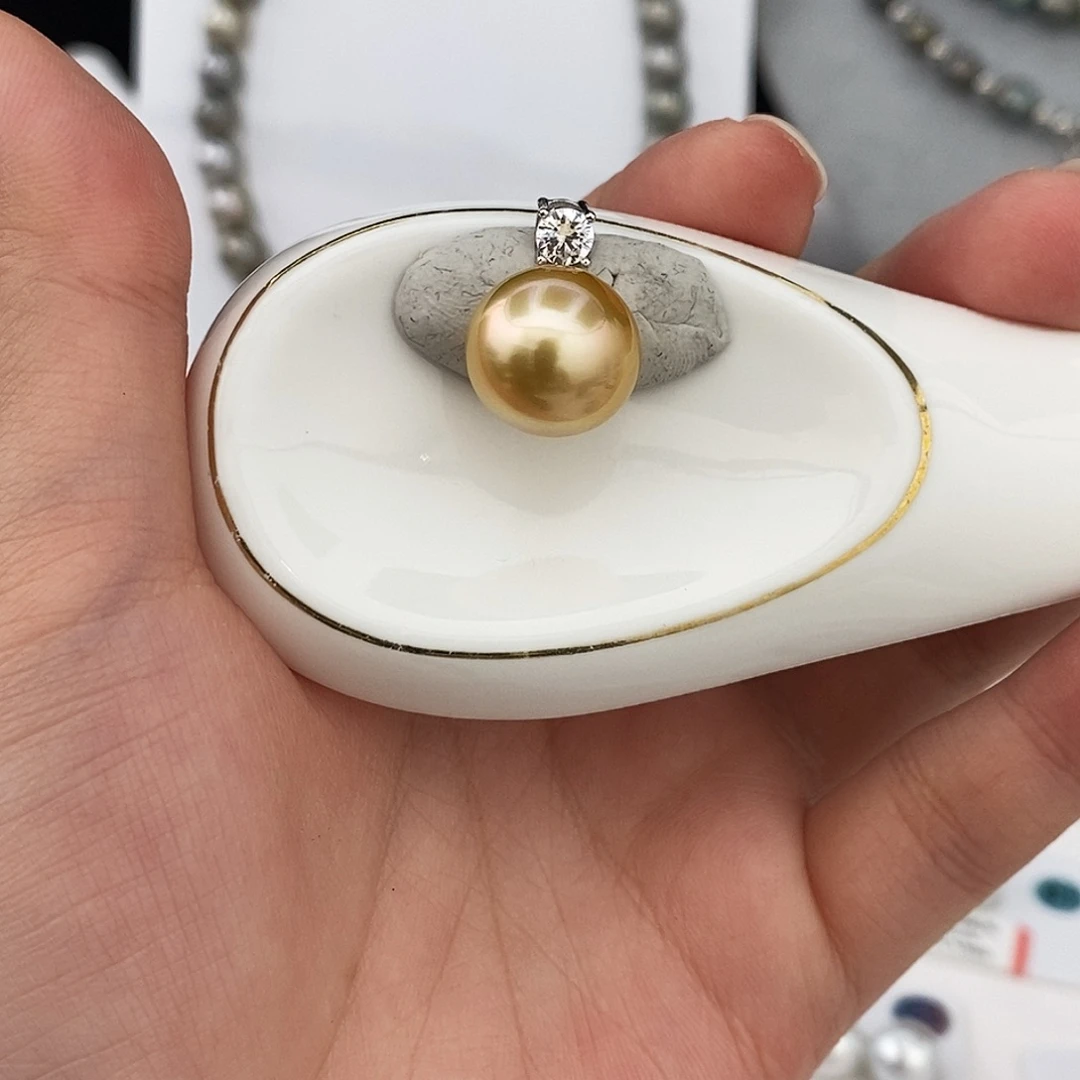 海水珍珠金珠单珠13-14mm不鉴赏不含配件未镶嵌