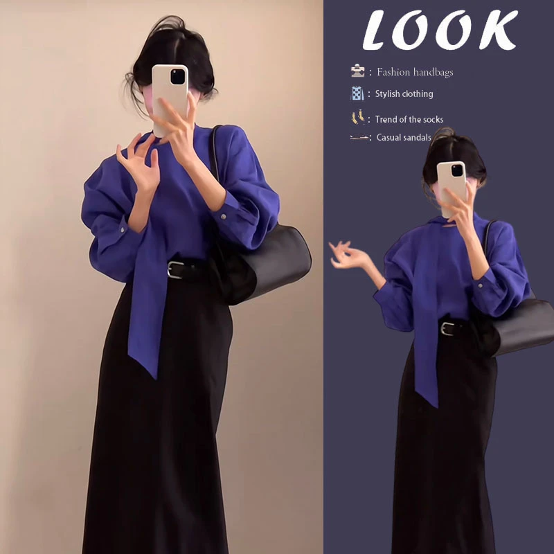 气质穿搭一整套2025新款韩系气质轻熟长袖衬衫显瘦半身裙两件套装