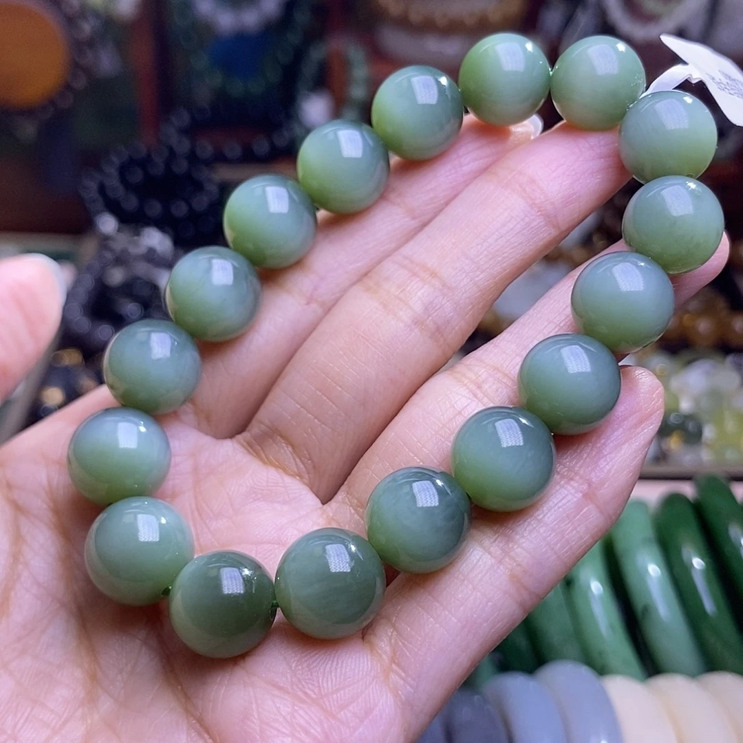 和田玉未镶嵌颈饰老矿料碧玉猫眼手串12m