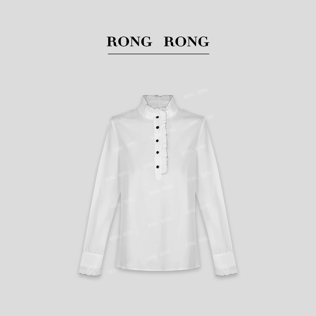 溶溶J【宫廷春宴】RONGRONG莱赛尔法式宫廷花边V领衬衫C-A208167