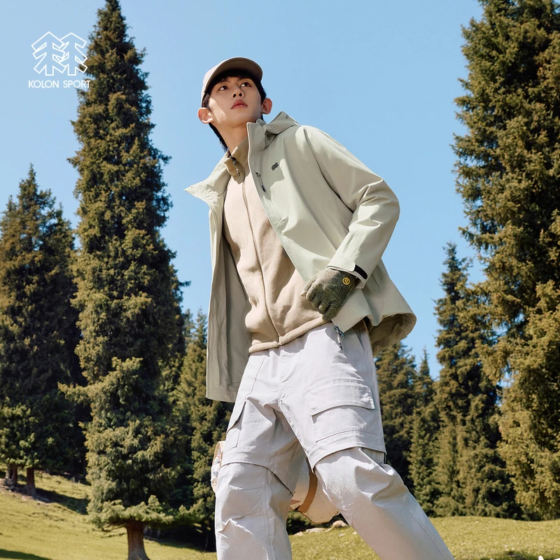 KOLON SPORT可隆冲锋衣2级Polartec男士连帽多口袋抓绒三合一