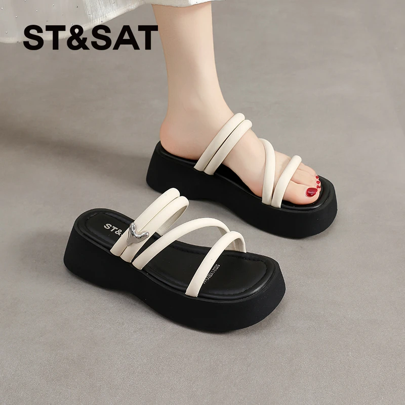 星期六厚底高级感沙滩凉拖鞋女外穿2025夏新款时尚防滑配裙子凉鞋