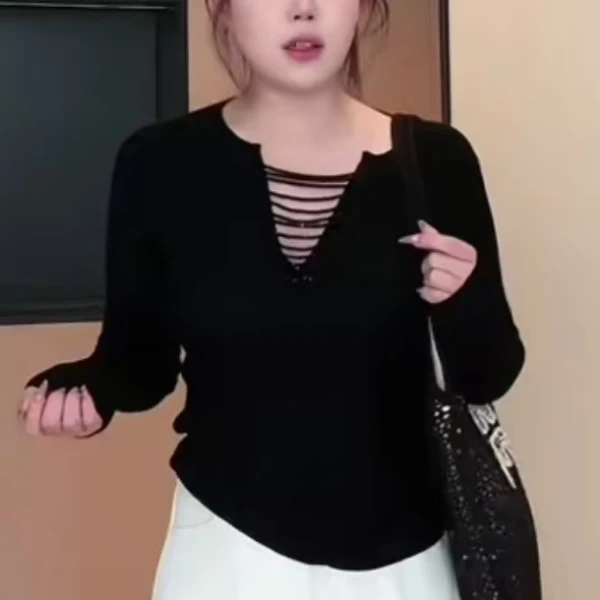 岚岚大码女装新款手工穿珠显瘦百搭女神衫24882