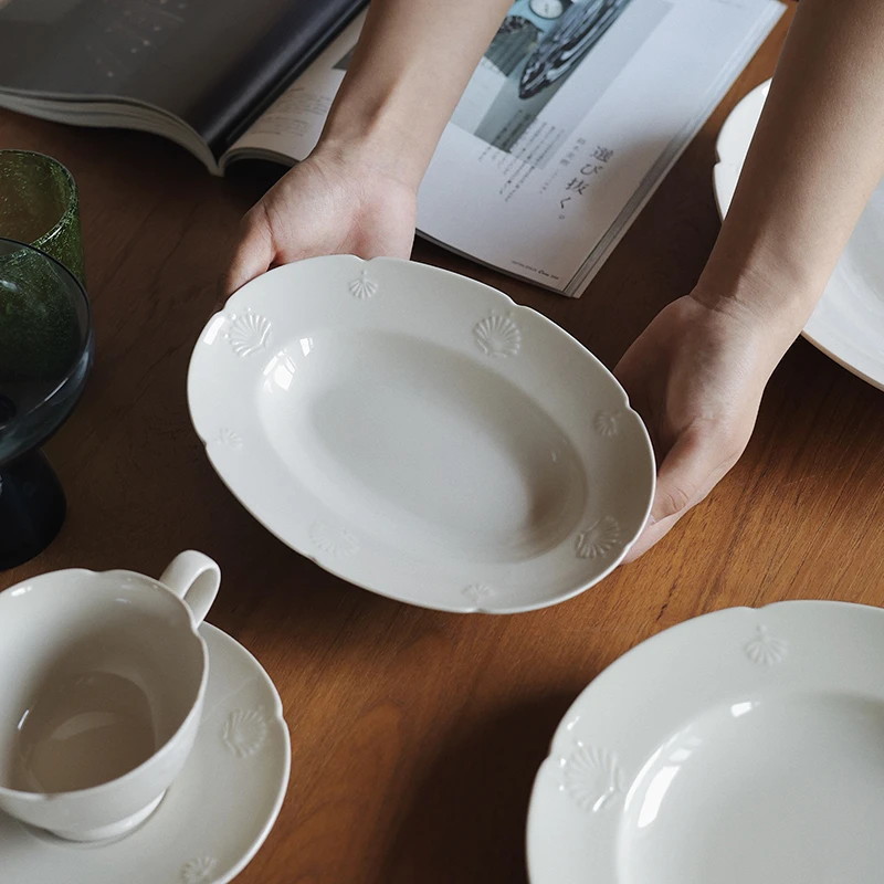 【瑕疵】Camus say白贝系列-8.5英寸小椭圆盘 22×15.8×3.7cm