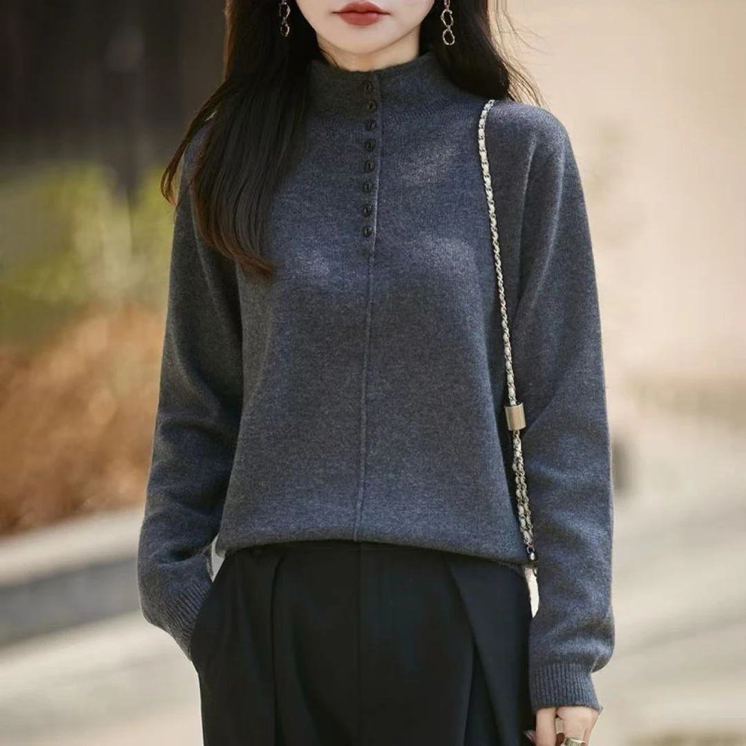 2025秋冬新款羊绒衫女半高领宽松百搭纯色加厚时尚打底衫针织毛衣