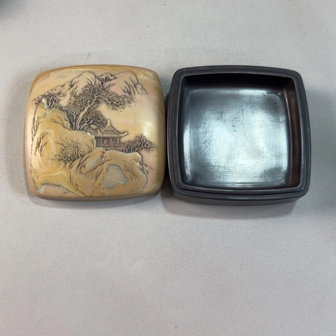 h***y苴却砚文房山水带盖