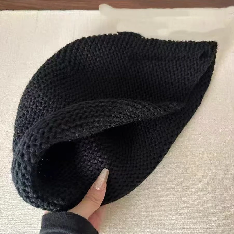 卷边渔夫帽粗针织女秋冬混纺大头围保暖帽子出口韩国护耳高级