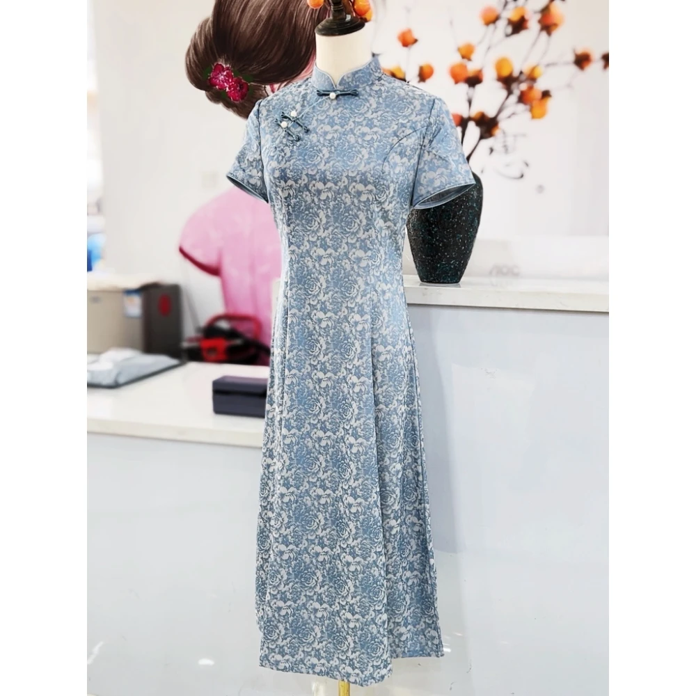 【江南美人】衣长120左右春夏款新款复古中长款高档旗袍连衣裙