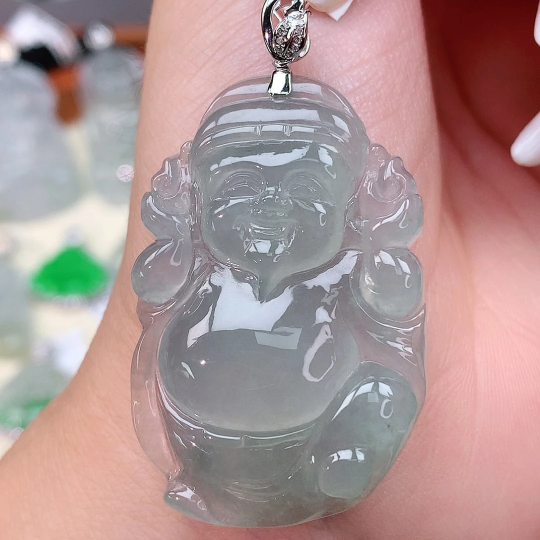 颈饰18K金镶嵌翡翠财神爷