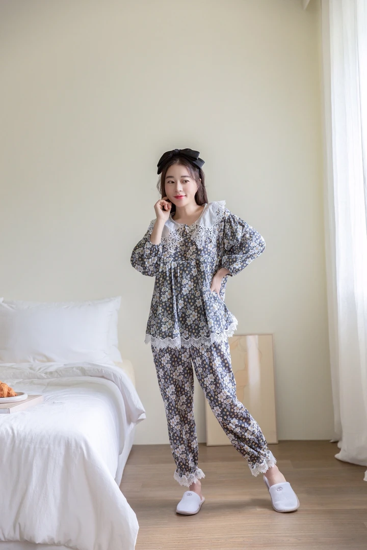 YQ减龄娃娃款全棉贡缎睡衣家居服套装女2367特价款