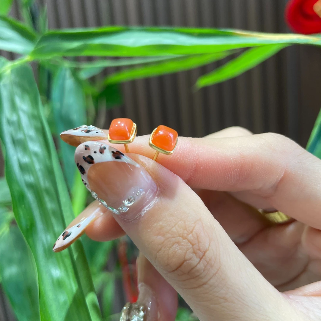 【泰和】南红方糖冰红玛瑙s925银耳饰fn31-60