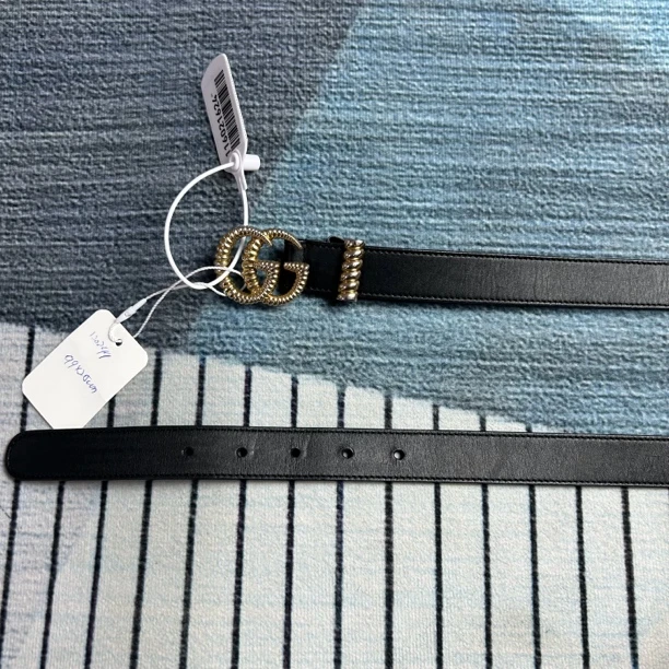 95新 GUCCI/古驰 古驰黑金配色双G腰带