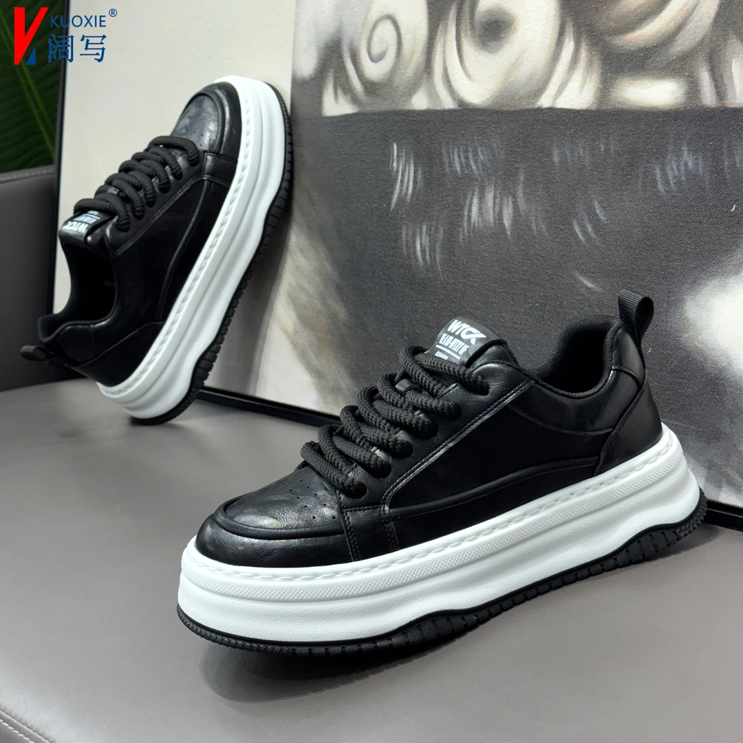 男鞋2025新款秋季透气厚底板鞋男士潮流百搭复古运动休闲鞋子