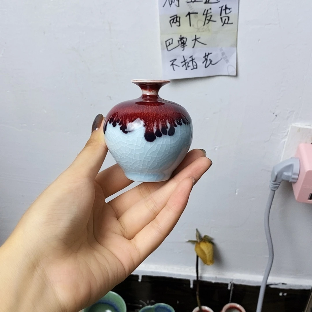 摆件巴掌大不插花景德镇高温陶瓷小花器