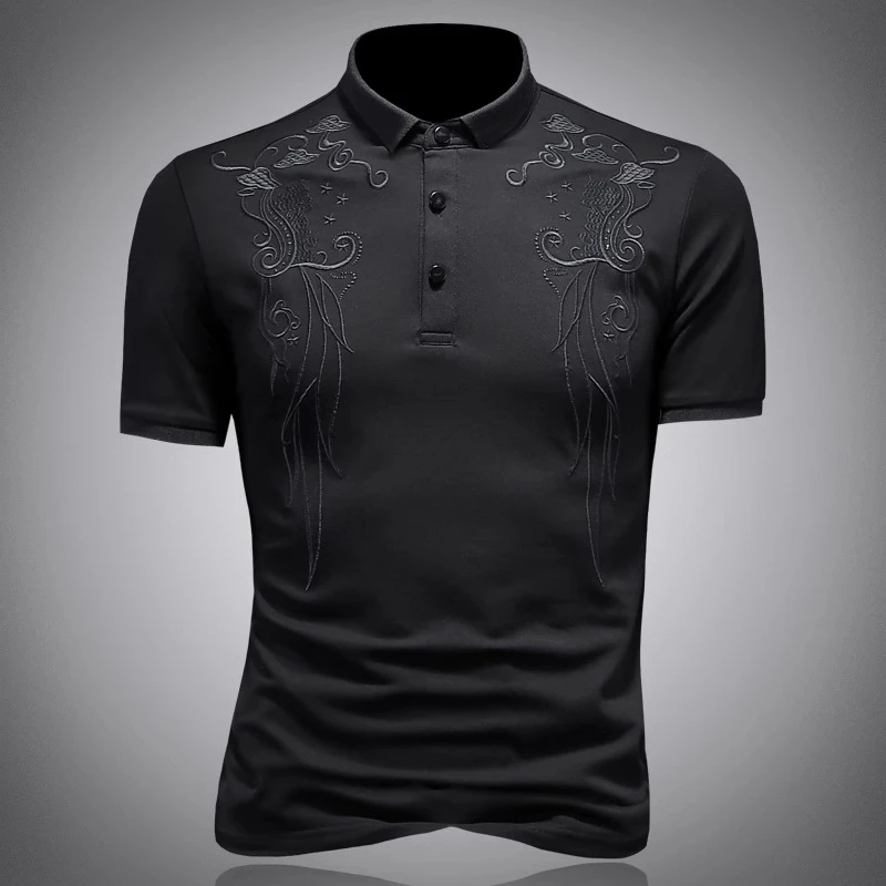 短袖polo衫男士美式复古痞帅宫廷风刺绣t恤高端休闲潮流翻领体恤