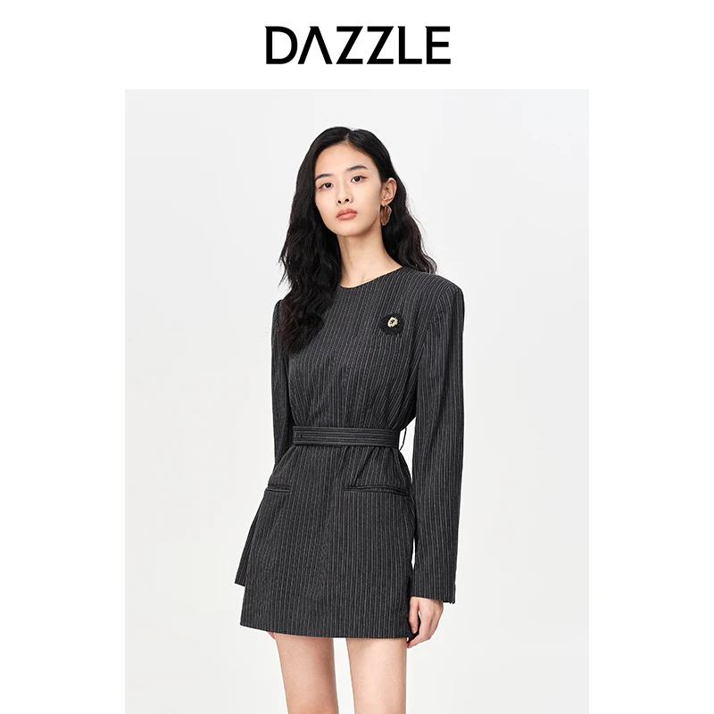 专选DAZZLE地素条纹刺绣饰直筒连衣裙2E3O6182A
