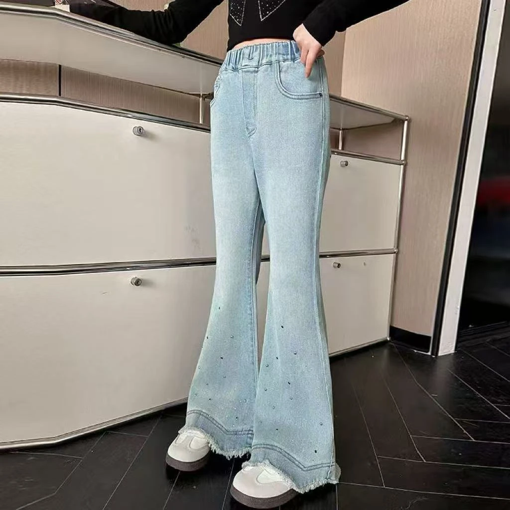 童装女童牛仔裤春秋款中大童儿童裤子修身弹力喇叭裤韩版女宝长裤