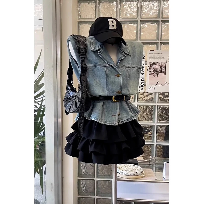 减龄一整套韩里韩气穿搭牛仔衬衫连衣裙两件套装夏季女装2025新款