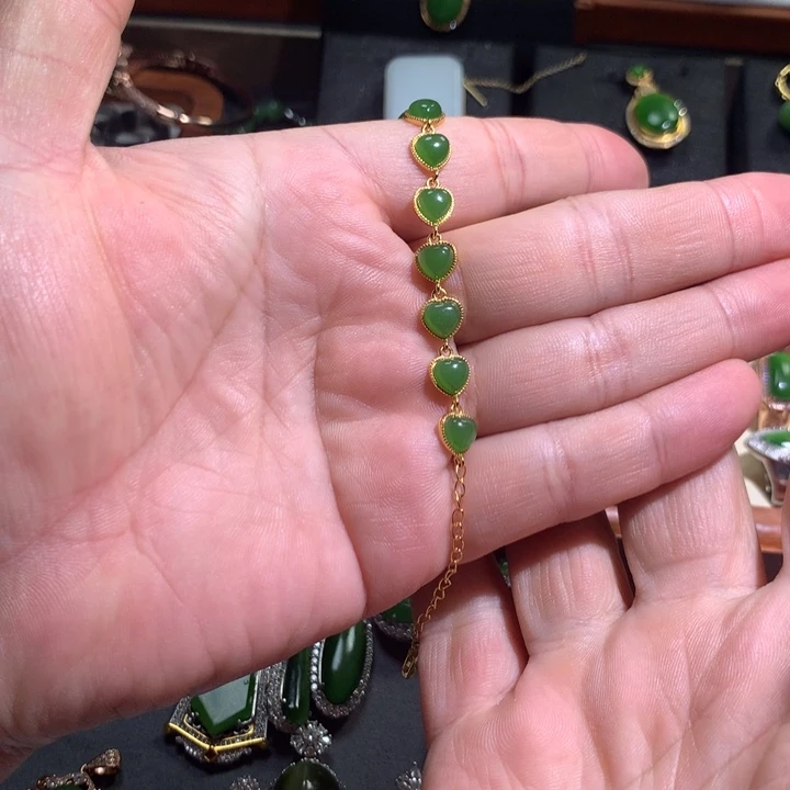 和田玉手链银S925镶嵌