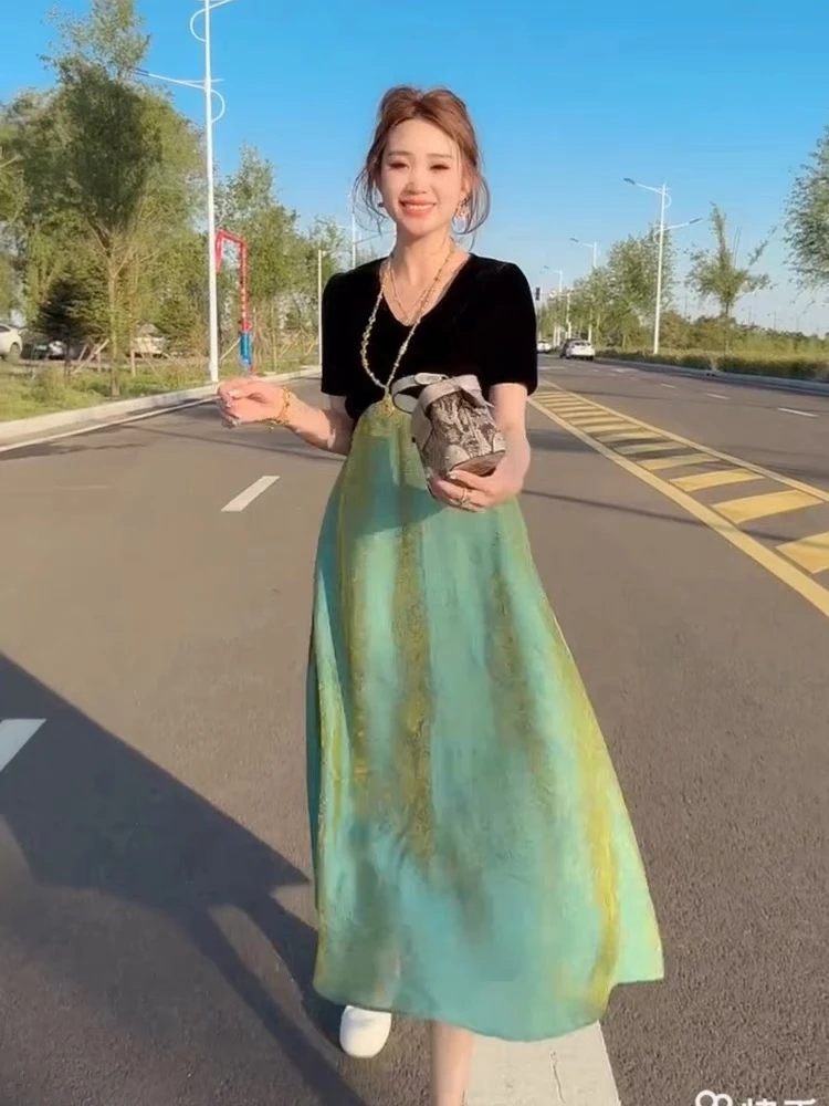 小清新假两件连衣裙优雅女神