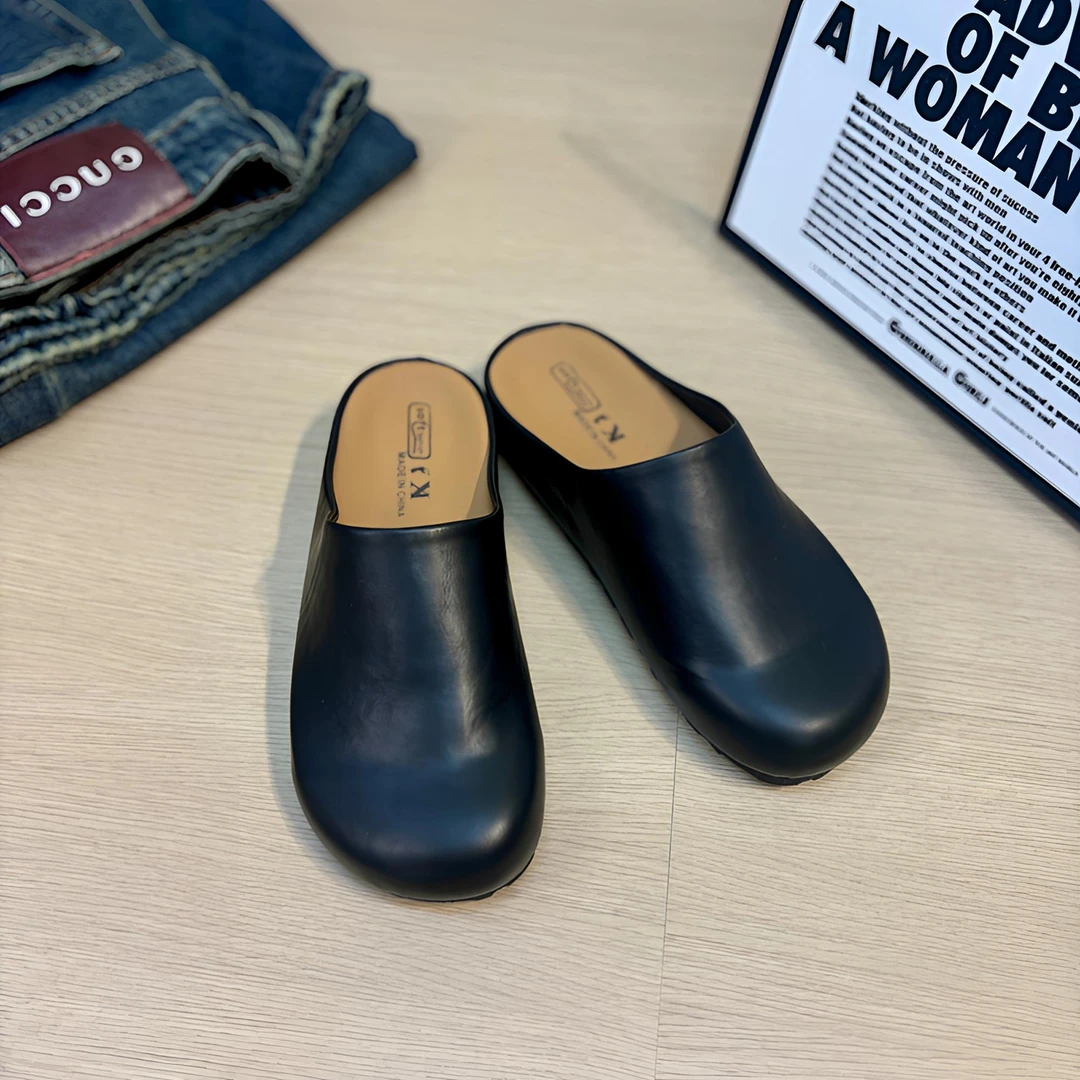 法式厚底3.5cm勃肯百搭包头半拖鞋女2025新款春夏复古小众懒人鞋