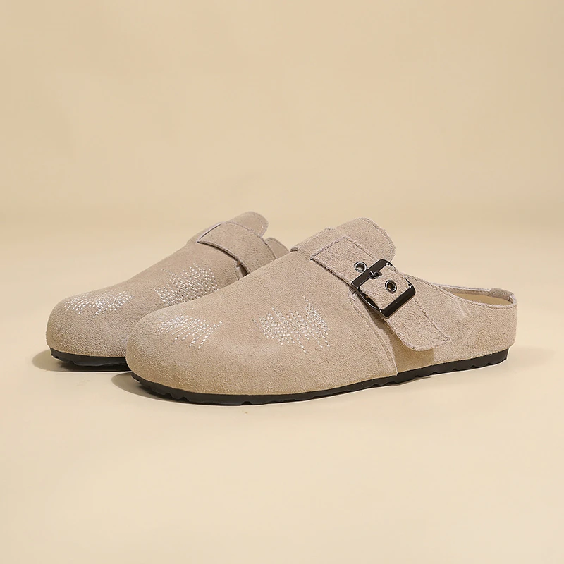 外穿软底皮质勃肯鞋女春夏新款真皮厚底一脚蹬百搭女款半包半拖