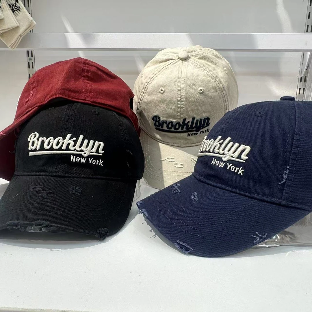 时尚棒球帽百搭夏季做旧字母ins春夏休闲运动emis帽子软顶