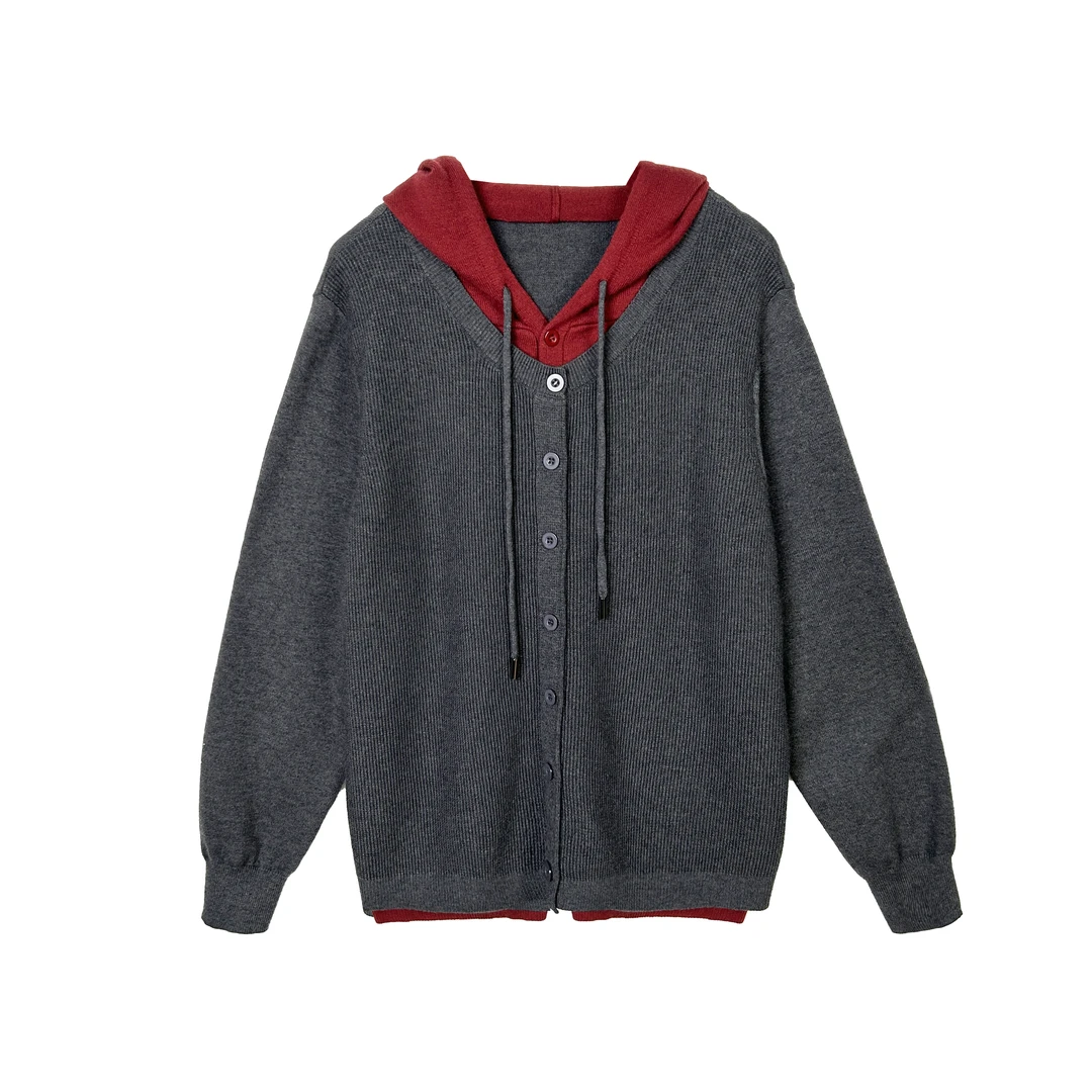 733【大牌女装】灰色秋冬定制高领休闲百搭宽松带帽上衣