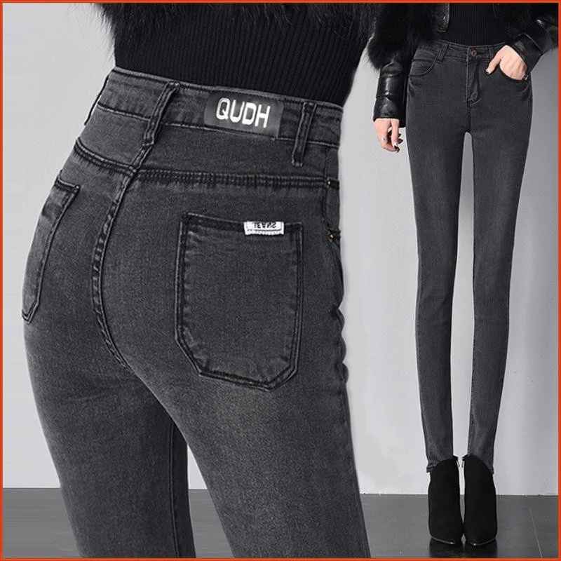 加绒加厚中年女装秋装高腰牛仔裤女2026秋冬女装弹力紧身铅笔女裤