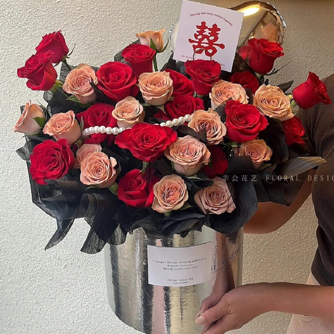 【朝暮】18朵红玫瑰混搭15朵卡布奇诺花束 送女朋友爱人男朋友鲜花礼物生日鲜花花店送花上门