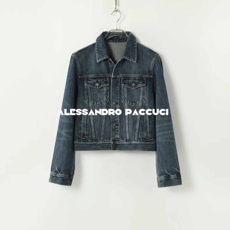 AP洛哥43009NW【余味】棉+莱赛尔蓝色翻领时尚休闲牛仔外套2024秋