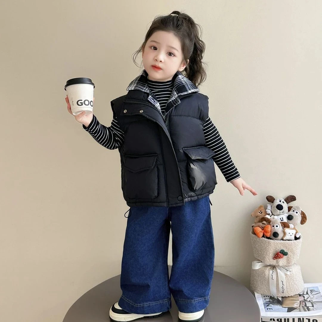 女童马甲秋冬季2025新款洋气儿童假两件坎肩时髦女宝宝冬装韩版潮