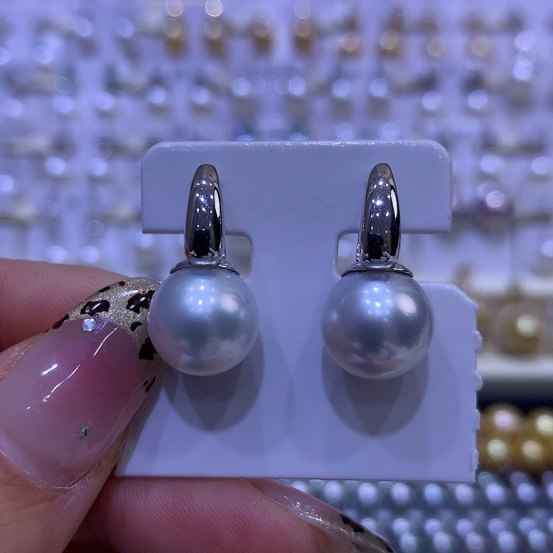 海水珍珠耳饰18K金镶嵌11/12mm澳白