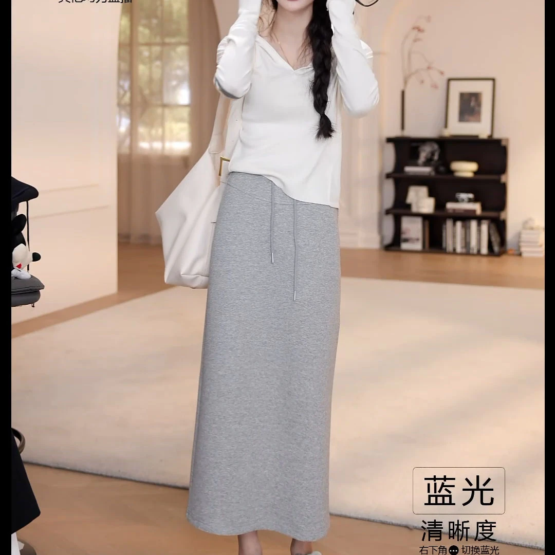 2025春夏新款连帽长袖T恤衫+抽绳休闲半身裙时尚两件套LK2501928