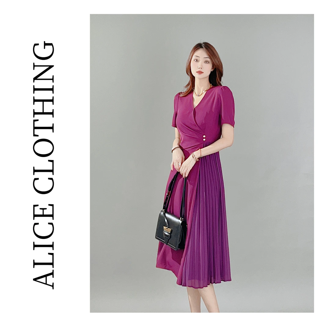 1ALICE 紫韵连衣裙百褶拼接 优雅通勤 S2138045W