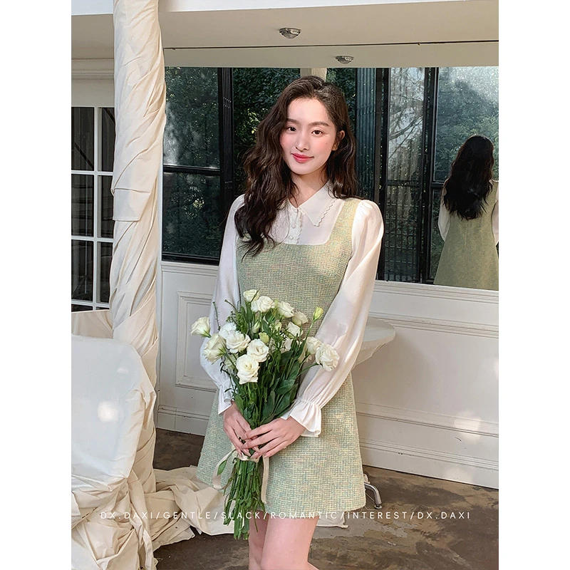 代大喜【小青芒】泡泡袖浅绿色气质优雅减龄小香风连衣裙25春季新款