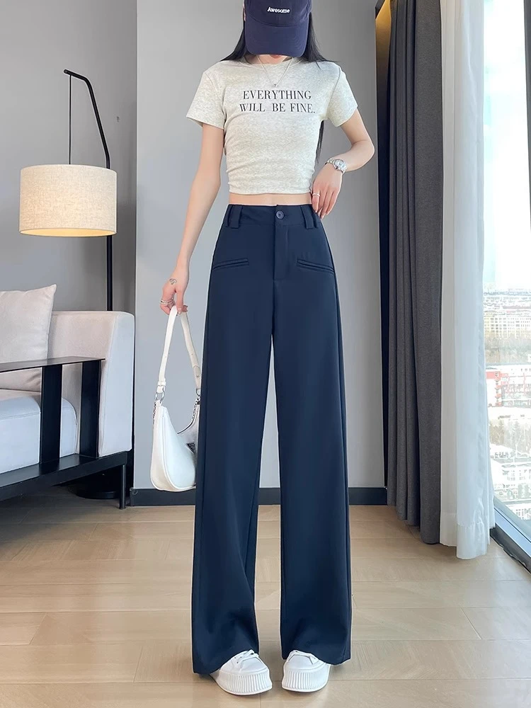 设计感高端西装阔腿裤女2025秋季新款高腰垂感小个子窄版直筒裤子