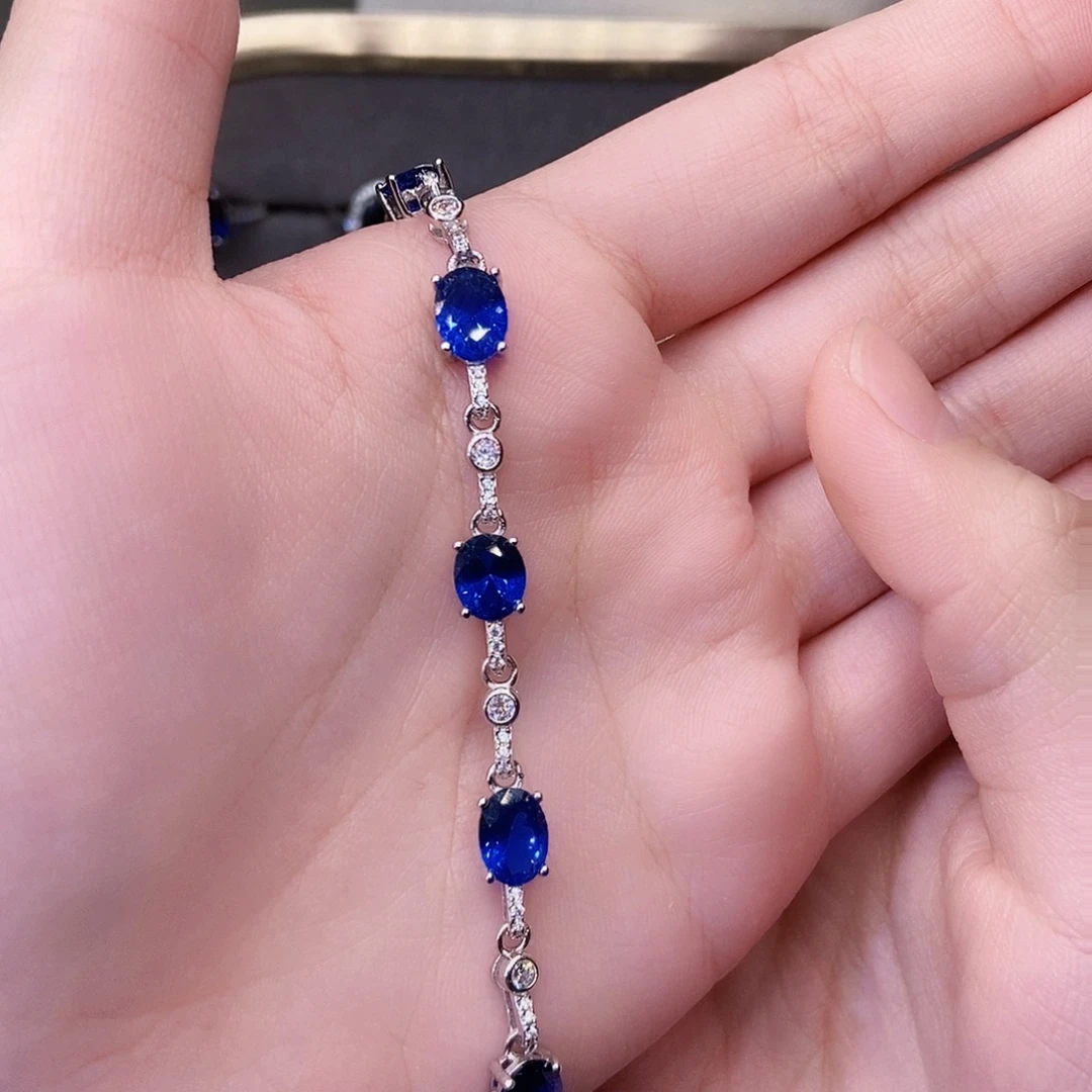 银S925镶嵌蓝宝石手链